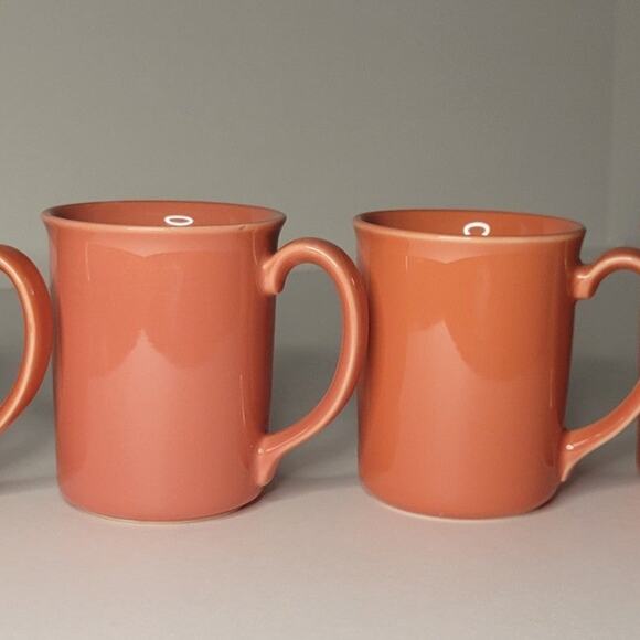 Vintage Set of 4 Corning Ware Coral Pink Salmon Coffee Cups Mugs - Picture 6 of 9